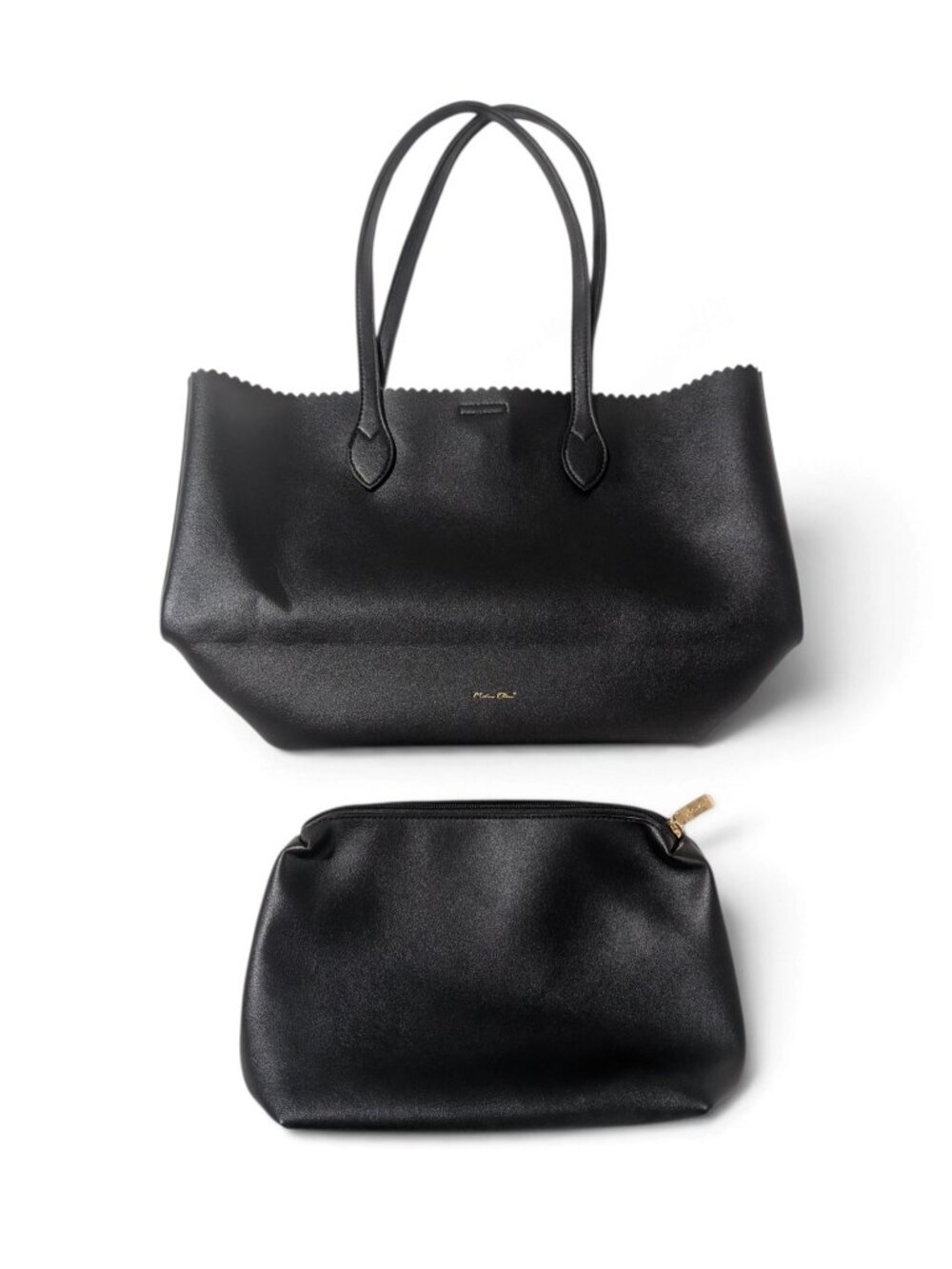 Milan Chiva Scalloped Edge Tote Bag Black NWOT
